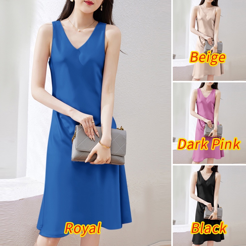 Zanzea Đầm Satin Không Tay Cổ Chữ V Màu Trơn Phong Cách Hàn Quốc Dành Cho Nữ
