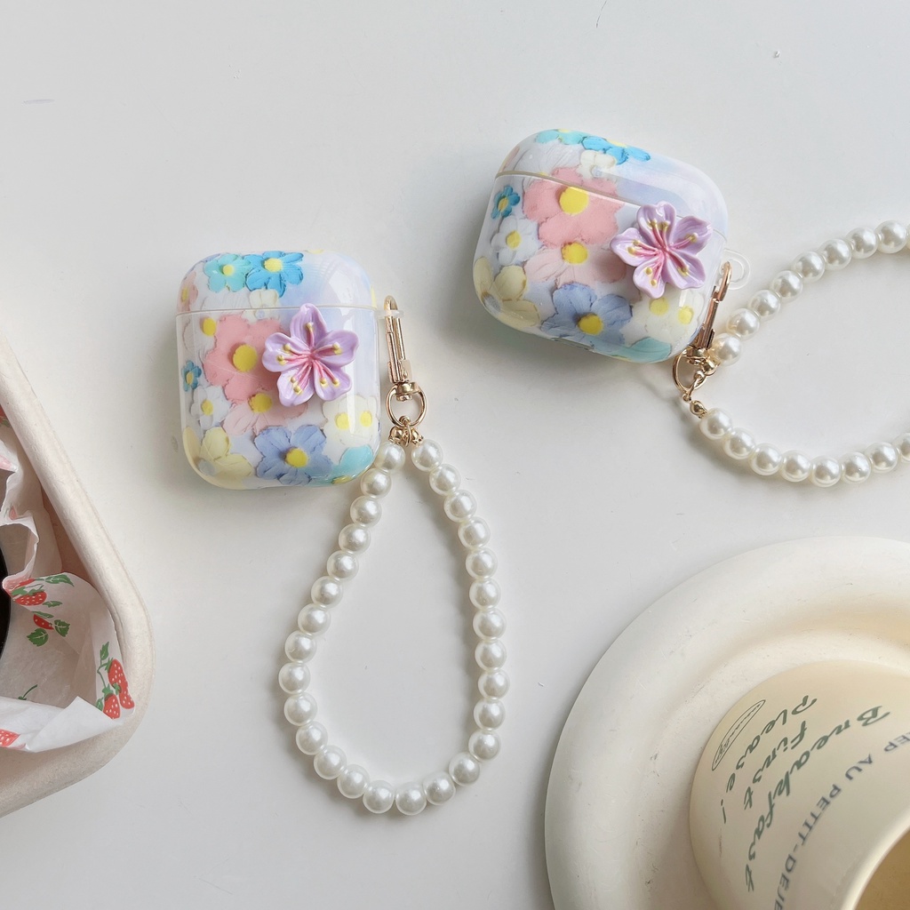 Vỏ Bảo Vệ Hộp Sạc Tai nghe không dây AirPods 1 2 gen3 pro2 2022 Bằng Tpu Mềm Hình Tranh Sơn Dầu Hoa 3D