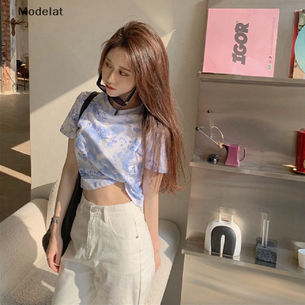 Áo Thun Crop Top Tay Ngắn Cổ Tròn Nhuộm Màu Thời Trang Mùa Hè Cho Nữ