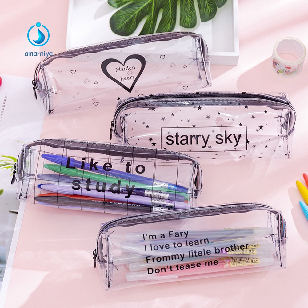 (Shop Amart) Túi Đựng Bút Trong Suốt In Họa Tiết Đáng Yêu
