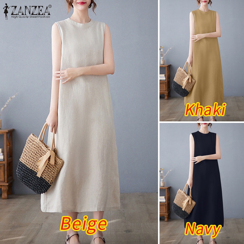 Đầm Dài Không Tay Cổ Tròn Thời Trang Cho Nữ