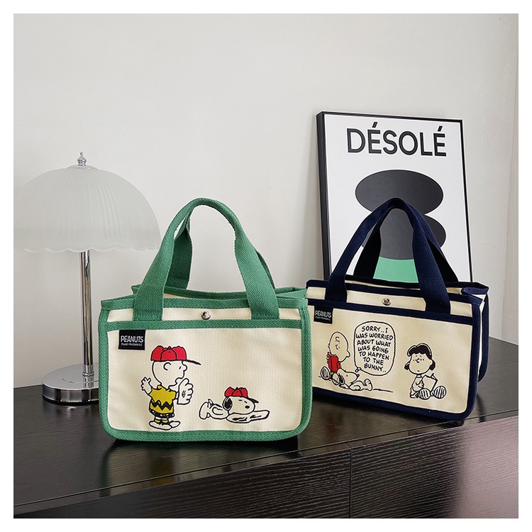 Túi tote Vải canvas Sức Chứa Lớn Đa Năng In Họa Tiết Hoạt Hình snoopy Dễ Thương Cho Nữ
