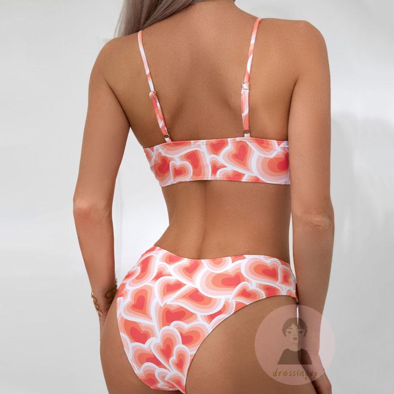 Bộ Đồ Bơi Co Giãn In Họa Tiết Trái Tim Xinh Xắn Dành Cho Nữ