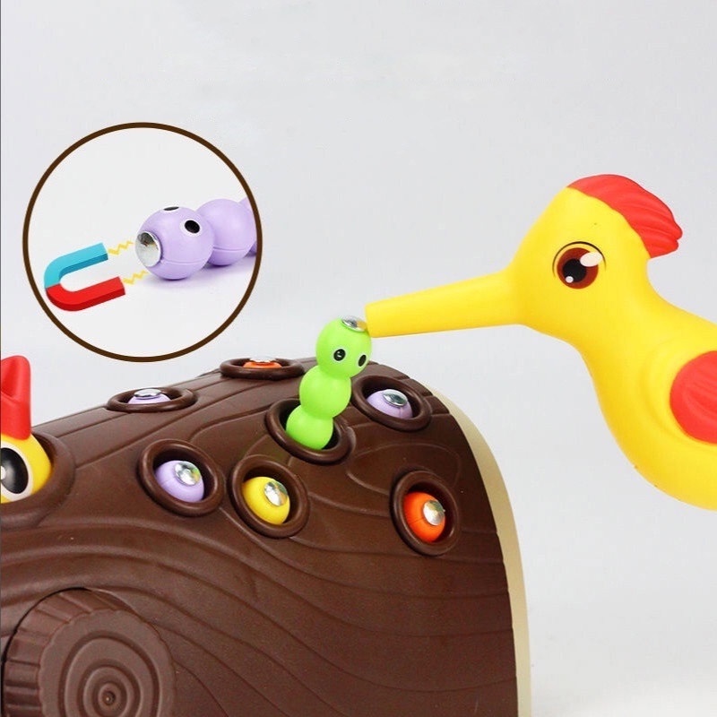 Đồ chơi trẻ em chim gõ kiến bằng gỗ từ tính bắt giun trò chơi động vật đồ chơi cho bé câu cá côn trùng quà tặng đồ chơi sinh nhật