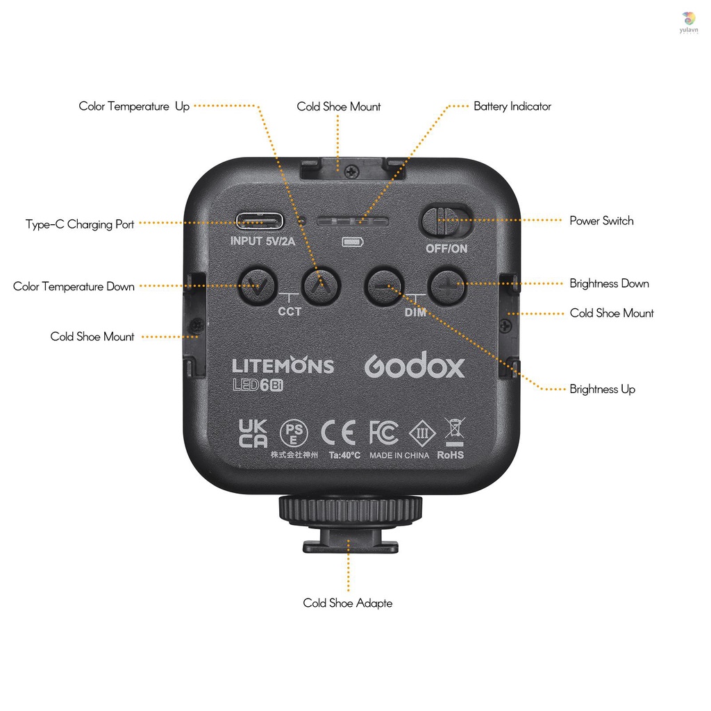 Đèn LED Mini 6Bi Hai Màu Có Thể Sạc Lại 3200K-6500K Hỗ Trợ Quay Video Trực Tiếp