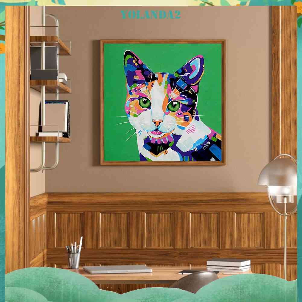 Tranh Đính Đá Kim Cương Toàn Bộ 5D DIY Hình Vẽ Mèo Nhiều Màu Sắc