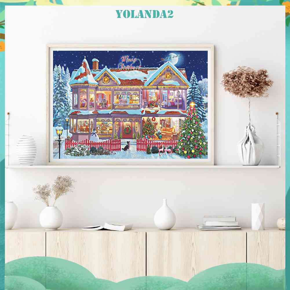 Tranh Đính Đá Kim Cương Toàn Bộ 5D DIY Hình Ngôi Nhà Giáng Sinh