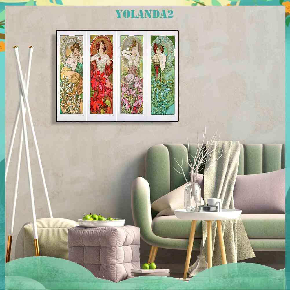 Tranh Đính Đá Kim Cương Toàn Bộ Bốn Mùa Hình Vẽ Người Phụ Nữ Trang Trí