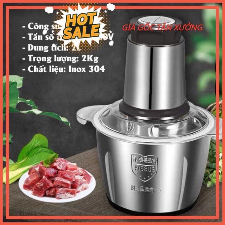 Máy Xay Thịt Đa Năng Cối 2L Inox 304,4 Lưỡi Dao Thép Không Gỉ,Say Sinh Tố Thịt, Cá, Rau củ,Hoa Quả (TH--SHOP)
