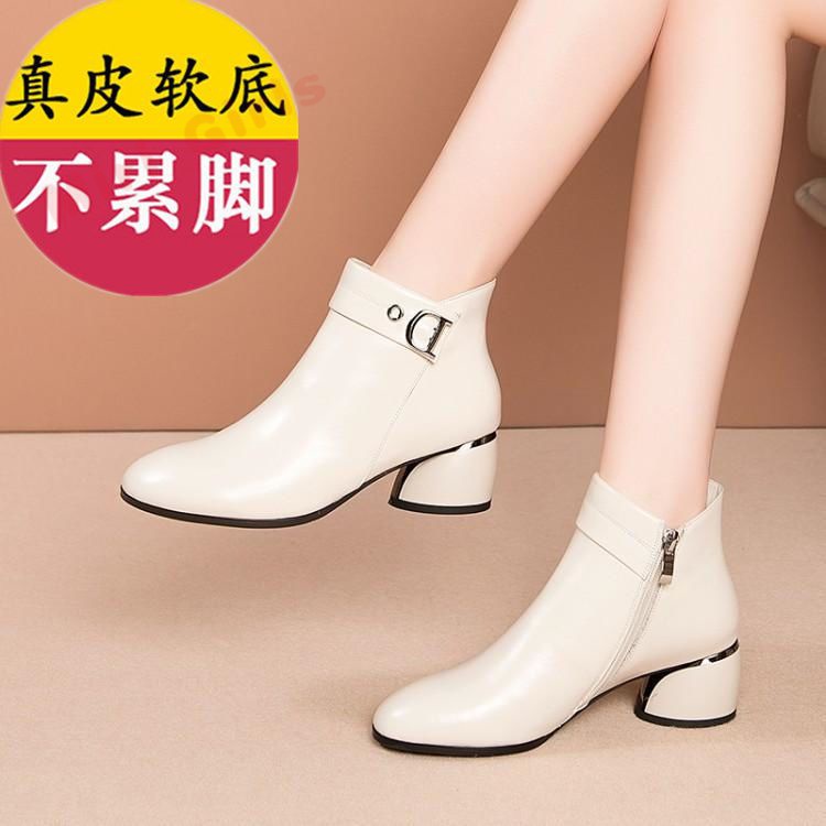 Cô Gái Miri Miri Cô Gái│Giày Bốt Cao Gót 5cm Bằng Da Thật Mũi Tròn Ấm Áp Thời Trang Cho Nữ 2MA8 QKAR