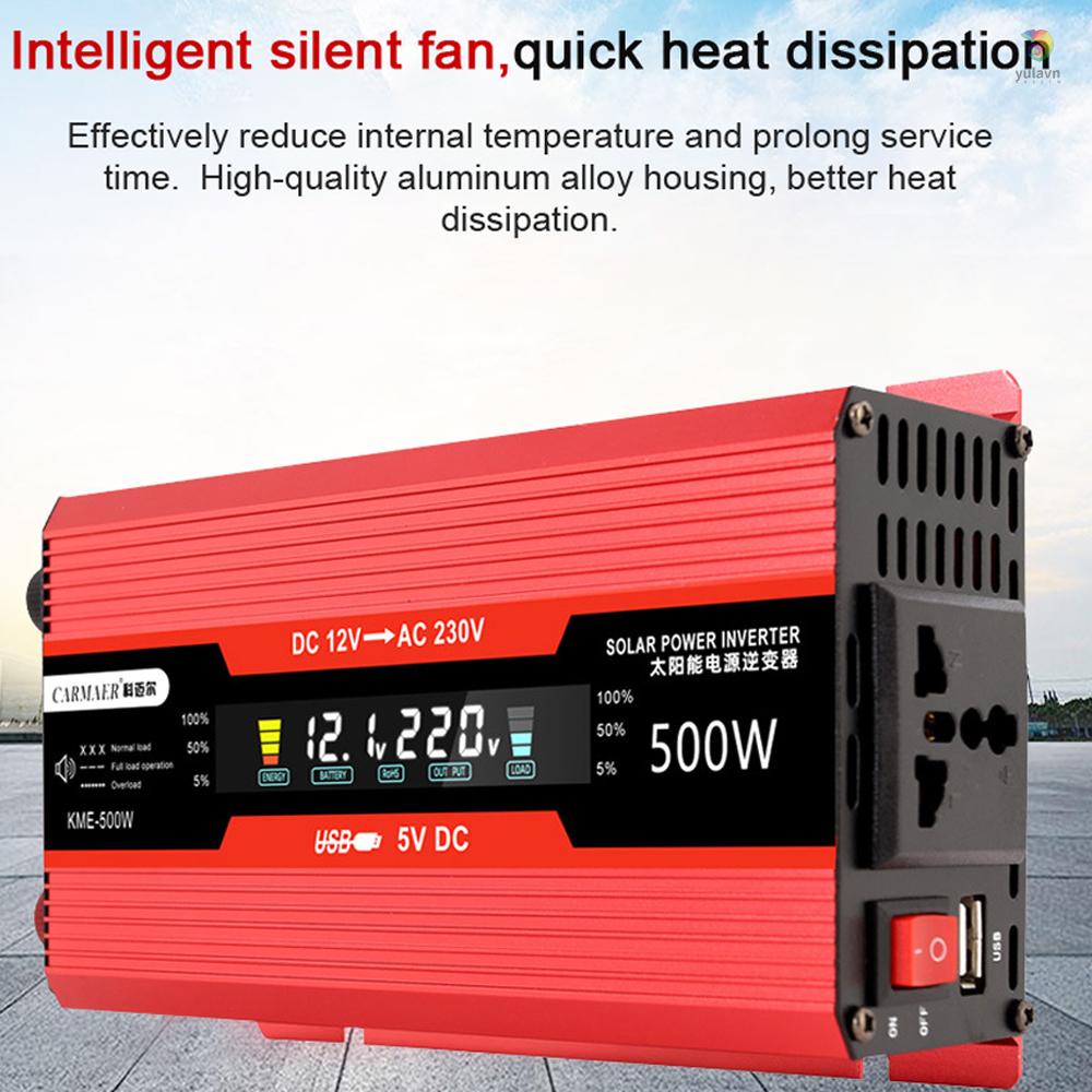 Bộ Chuyển Đổi Nguồn Điện 500W 12V Sang 110V AC Có Màn Hình LCD Cổng Sạc USB Cho Xe Hơi RV