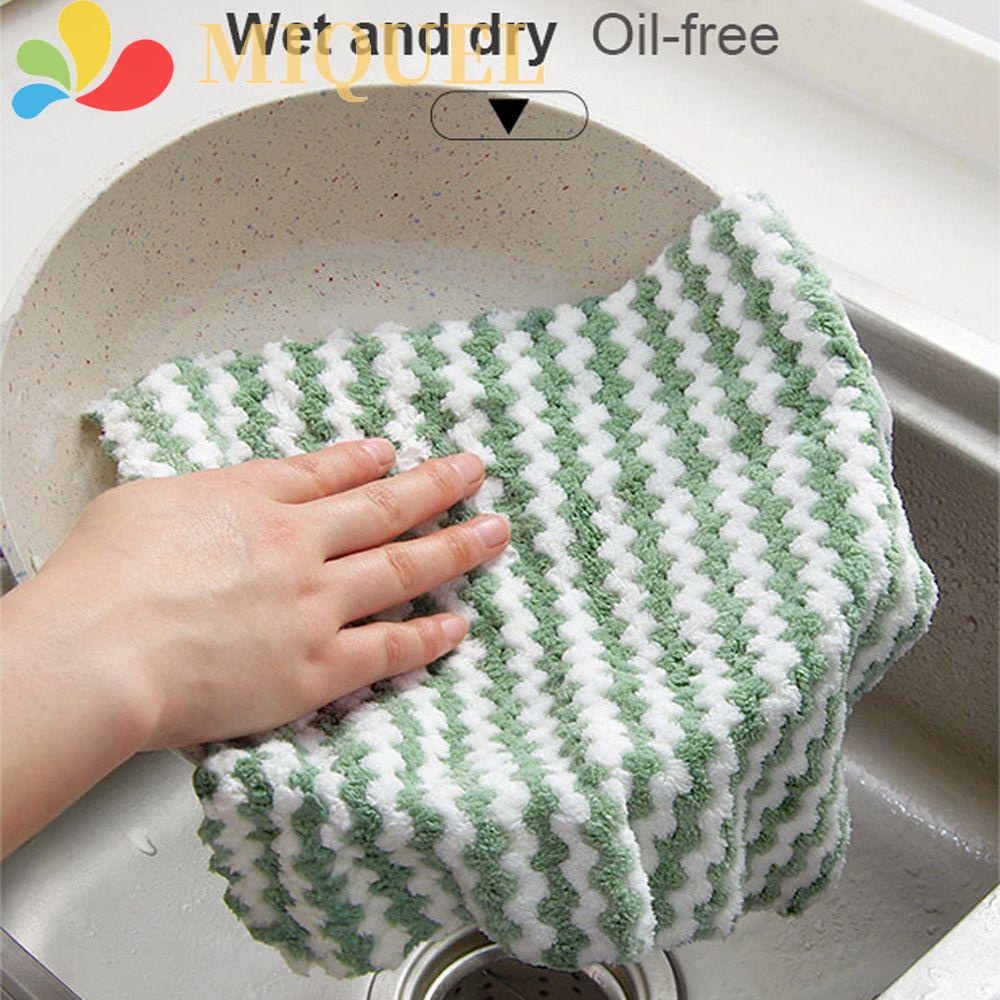 Khăn Lau Chén Dĩa Chất Liệu Microfiber Dày Dặn Họa Tiết Kẻ Sọc Dễ Thương