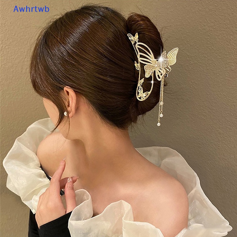 Kẹp Tóc Kim Loại Hình Bướm Đính Ngọc Trai Cho Nữ Mới