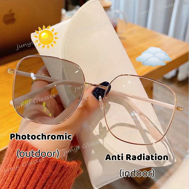 Kính Mát Gọng Vuông Lớn Chống Tia UV Ánh Sáng Xanh Chống Bức Xạ Bằng Kim Loại Cho Nam Và Nữ