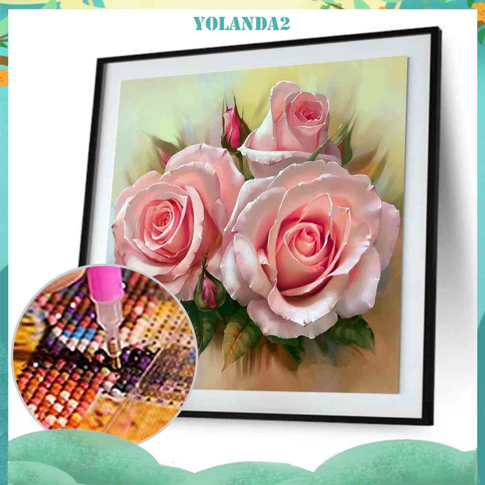 Tranh Thêu Chữ Thập Đính Đá Giả Hình Ba Bông Hoa 5D