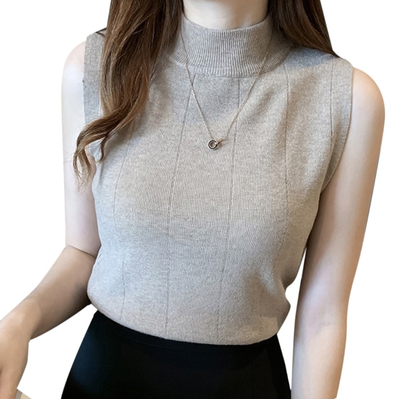 Áo Croptop Cổ Cao Không Tay Màu Trơn Phong Cách Đường Phố Gợi Cảm