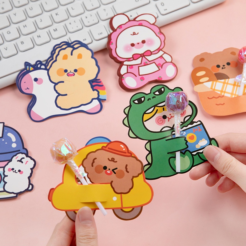 Set 10 Tấm Thẻ Giấy Hình Thú Cưng Hoạt Hình Sáng Tạo Trang Trí Đồ Chơi Cho Bé