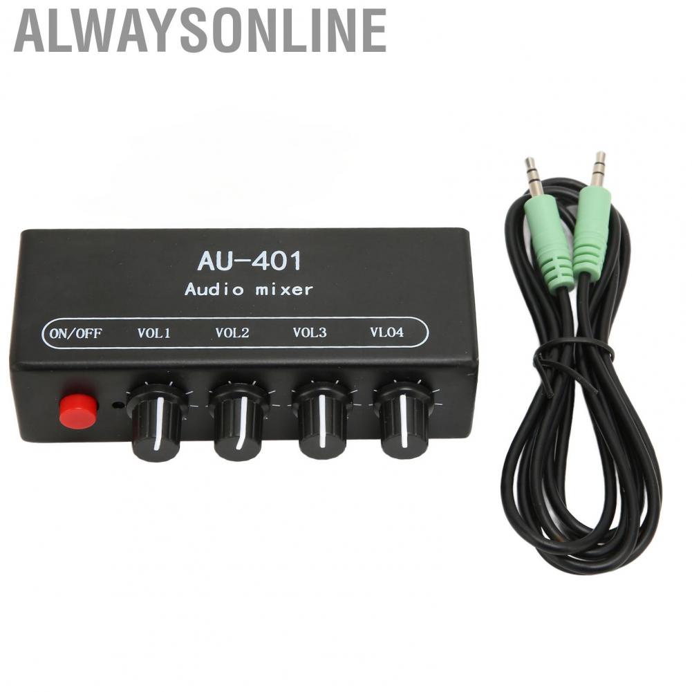 Alwaysonline 4 in 1 Out Mixer  Bass Treble Control Metal Shell 3.5mm Stereo for PC Amplifier