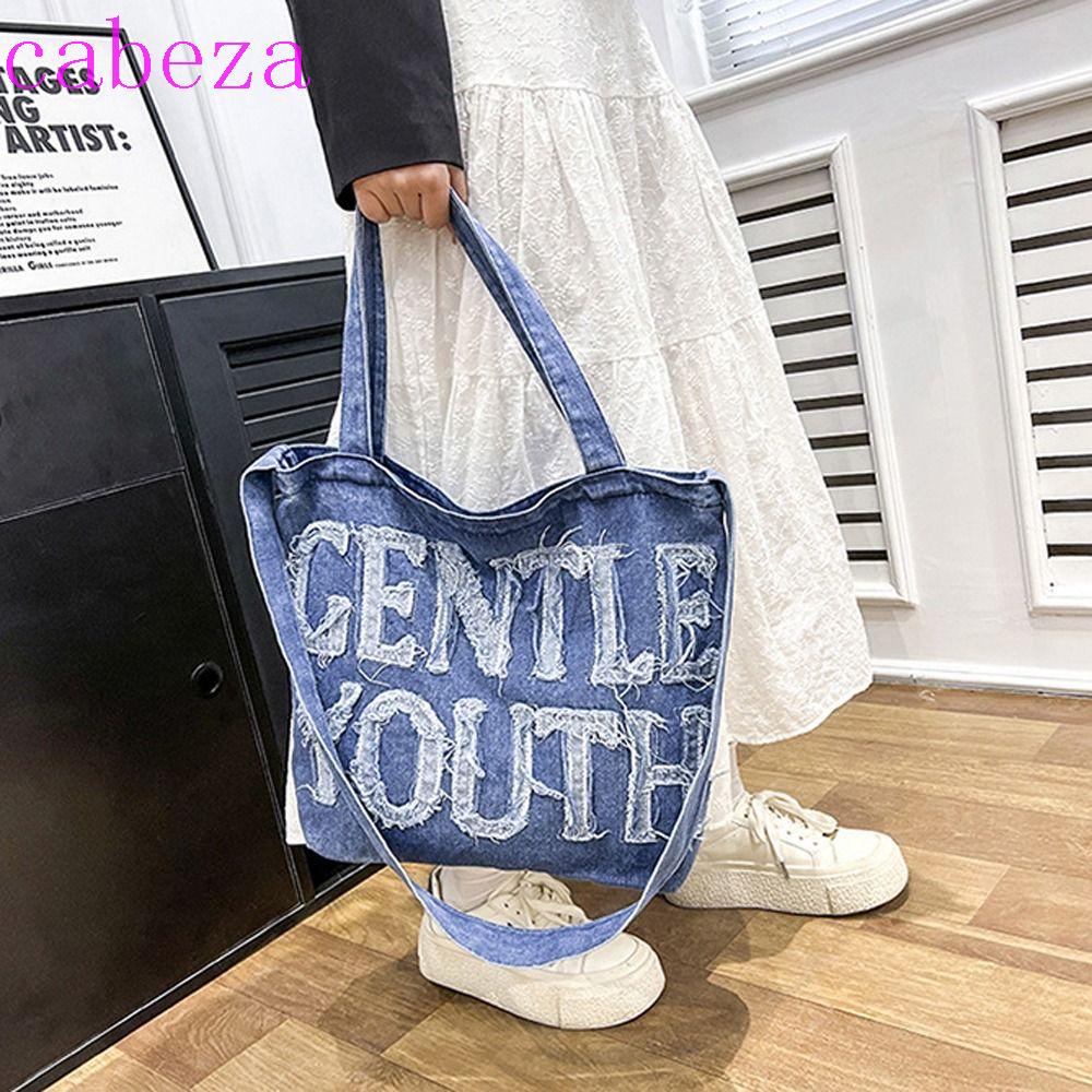 Túi Xách Đeo Vai Vải Denim Sức Chứa Lớn In Chữ Có Thể Điều Chỉnh Dành Cho Nam Và Nữ