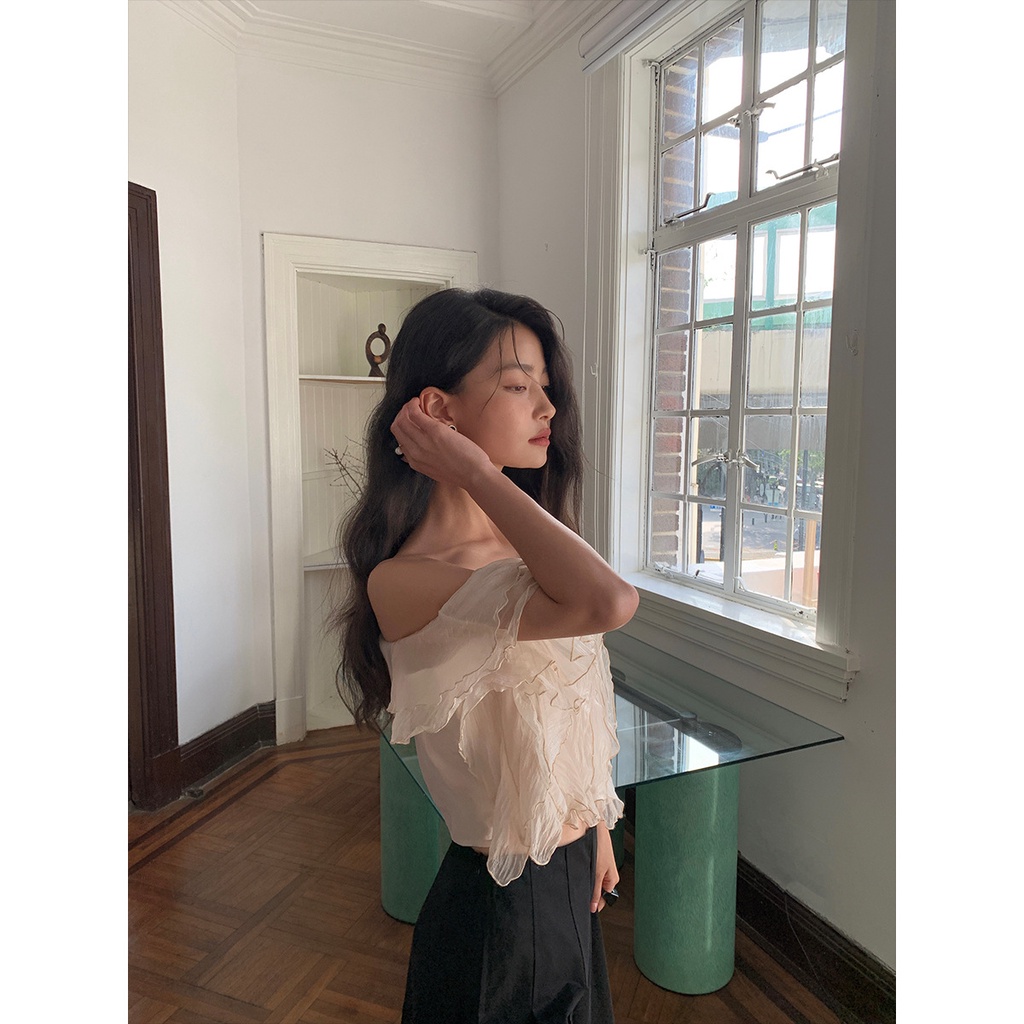 Áo Voan Trễ Vai Nhún Bèo Phong Cách Pháp Thời Trang Hè 2023 82570