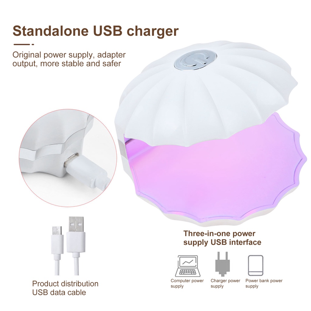 1 Bộ Đèn Sấy Khô Móng Tay Nhanh Chóng Hình Vỏ Sò Kèm Sạc USB Tiện Dụng Cho Gia Đình