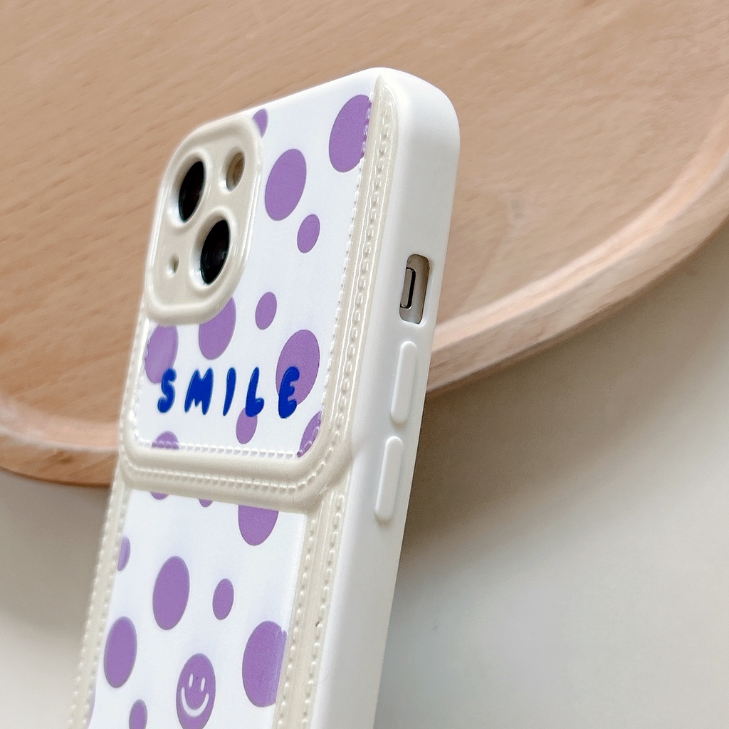 Ốp Điện Thoại TPU Dẻo Họa Tiết Chấm Bi Màu Tím Kèm Ngăn Đựng Thẻ Chống Rơi Cho iPhone11 12 13 14 Pro Max