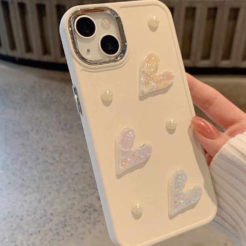Ốp Điện Thoại Mềm Hình Trái Tim Màu Trắng Sữa Cho iPhone14promax 13promax 12 11 7plus xs