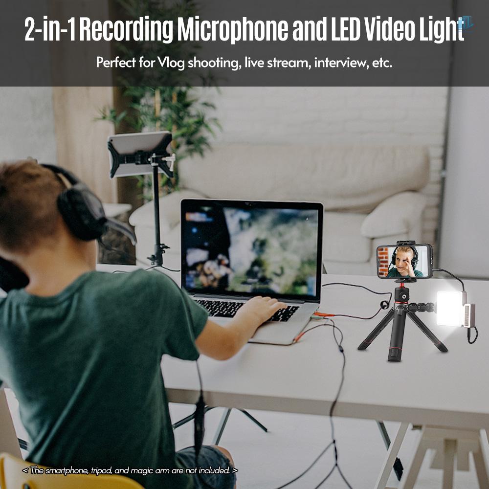 Micro Điện Thoại Thông Minhwatchinone 2 Trong 1 Có Đèn LED Và Cáp Âm Thanh 3200K-5600K Với Lỗ Cắm 1 / 4 3.5mm TRS to TRRS Cho Sma