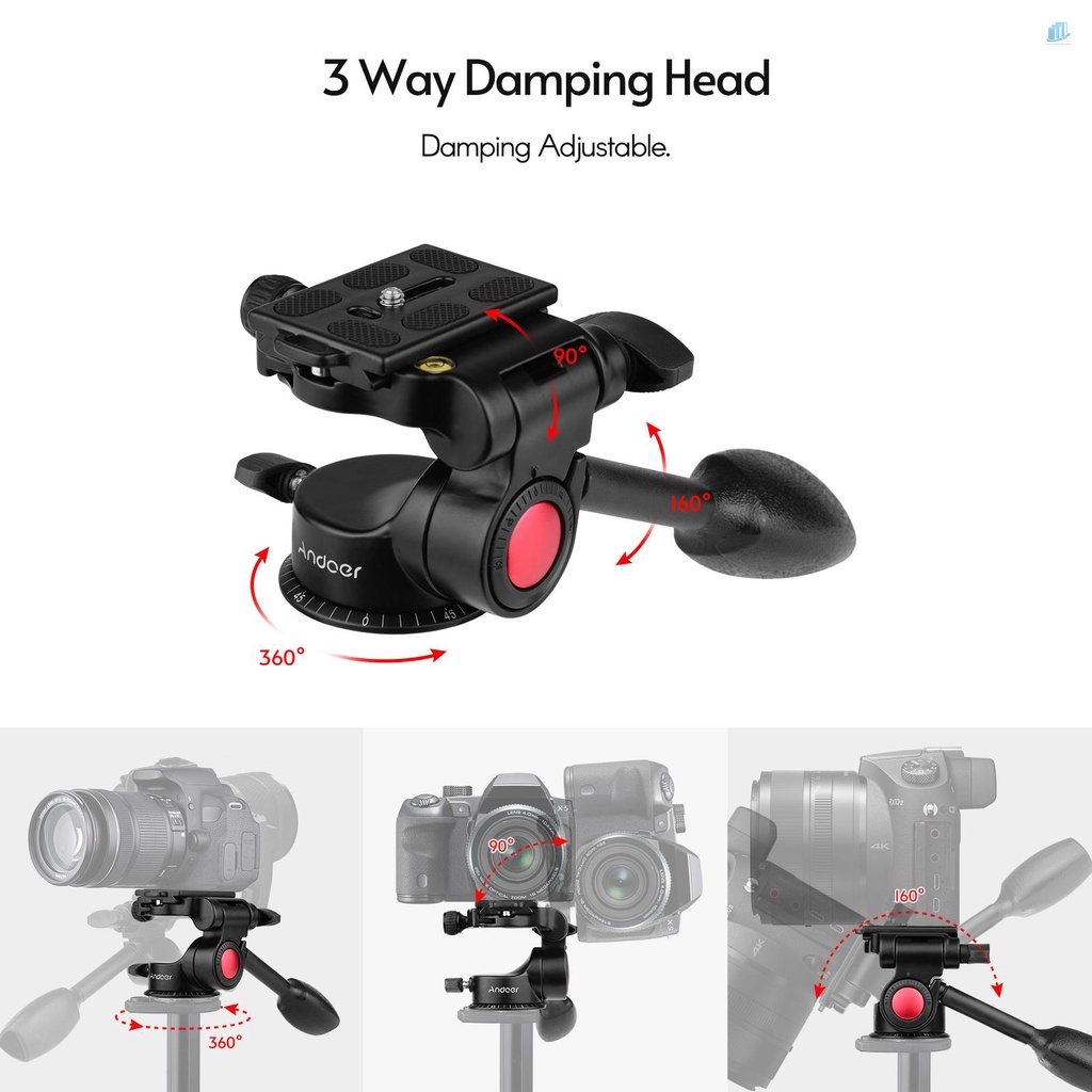 ANDOER Đầu Giảm Xóc 3 Chiều 3D Bằng Hợp Kim Nhôm Kèm Tay Cầm Chảo Hỗ Trợ 360 Độ° Giá Đỡ Ba Chân Cho Máy Ảnh Mooramic / Panoramic / Hầu hết DSLR ILDC
