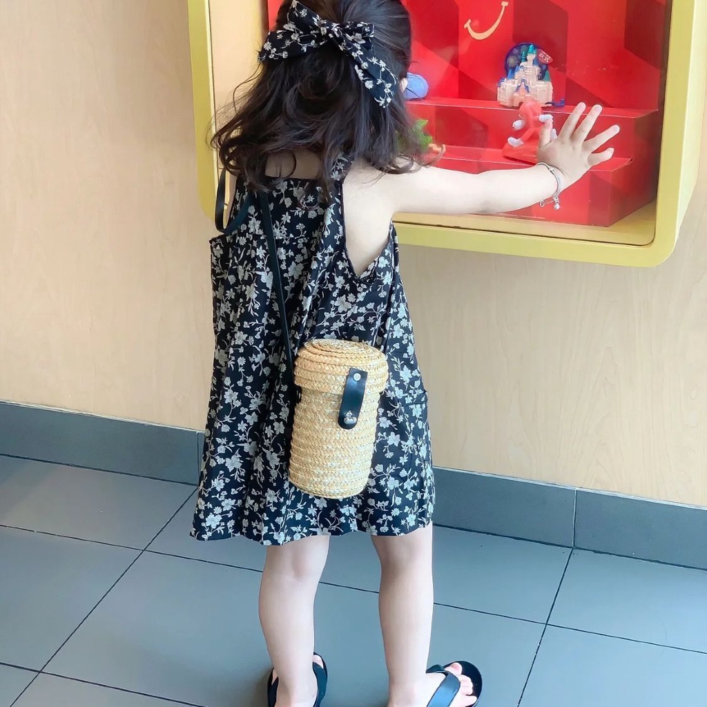 Đầm Hai Dây Mỏng Họa Tiết Hoa Thời Trang Mùa Hè Hàn Quốc Cho Bé Gái