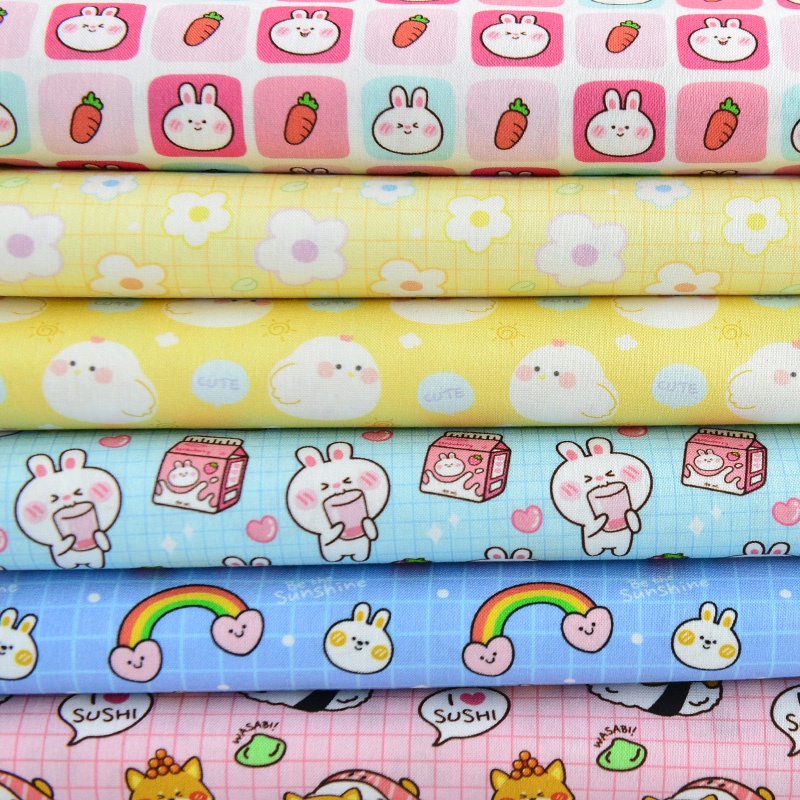 Vải Cotton Họa Tiết Thỏ Hoạt Hình mini Dễ Thương Dùng Để May Vá