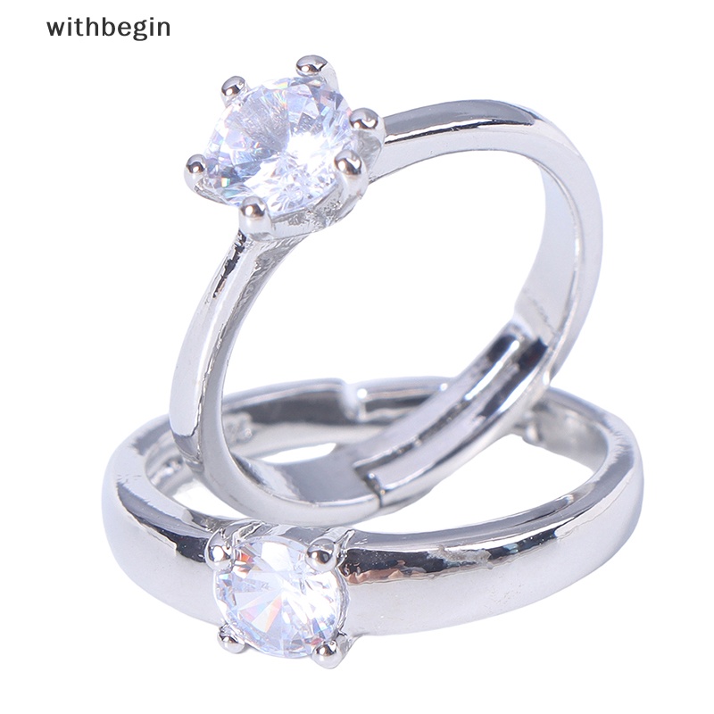 1 Cặp Nhẫn Đính Hôn Đính Đá Cổ Điển Có Thể Điều Chỉnh Kích Thước