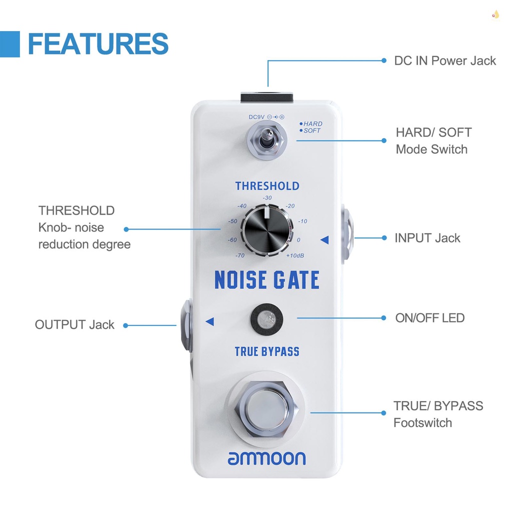 Bàn Đạp Tạo Hiệu Ứng Tiếng Ồn ammoon 2 Chế Độ (Cứng / Mềm) Vỏ Kim Loại Cho Guitar Điện Bass