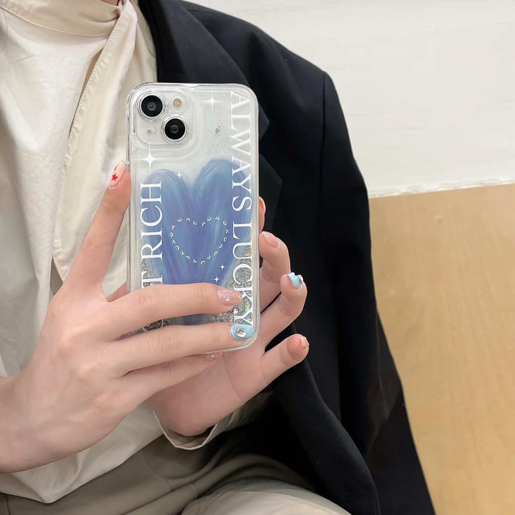 Ốp Điện Thoại TPU Dẻo Họa Tiết Trái Tim Màu Trong Suốt Phối Cát Lún Chống Rơi Cho iPhone11 12 13 14 Pro Max