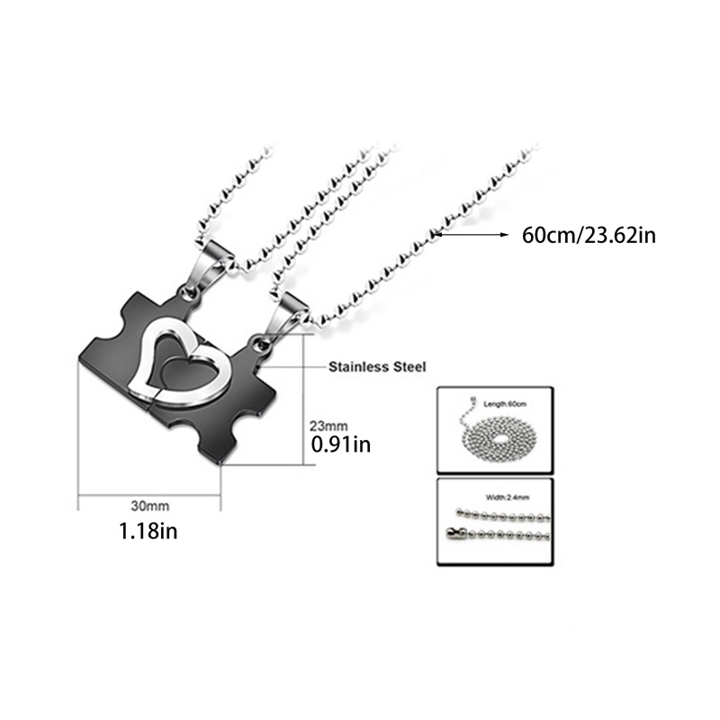 Bộ 2 Vòng cổ Thép Titan Mặt Ghép Hình Trái Tim Cho Cặp Đôi