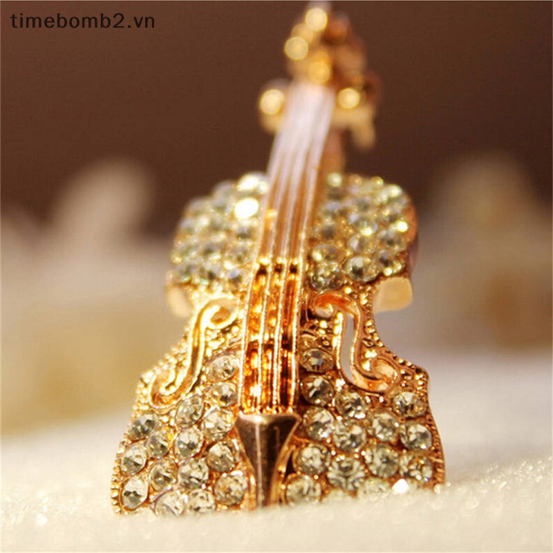 Ghim Cài Áo Mạ Vàng / Bạc Hình Đàn Violin Đính Đá Pha Lê Thời Trang