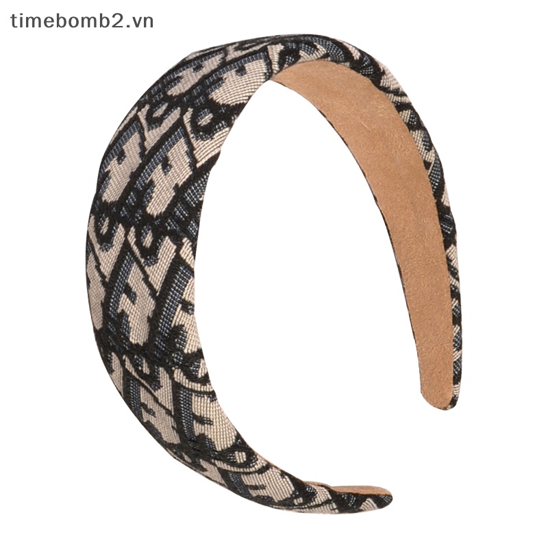 Băng Đô Cài Tóc Bản Rộng Thêu Họa Tiết Phong Cách Vintage Cho Nữ