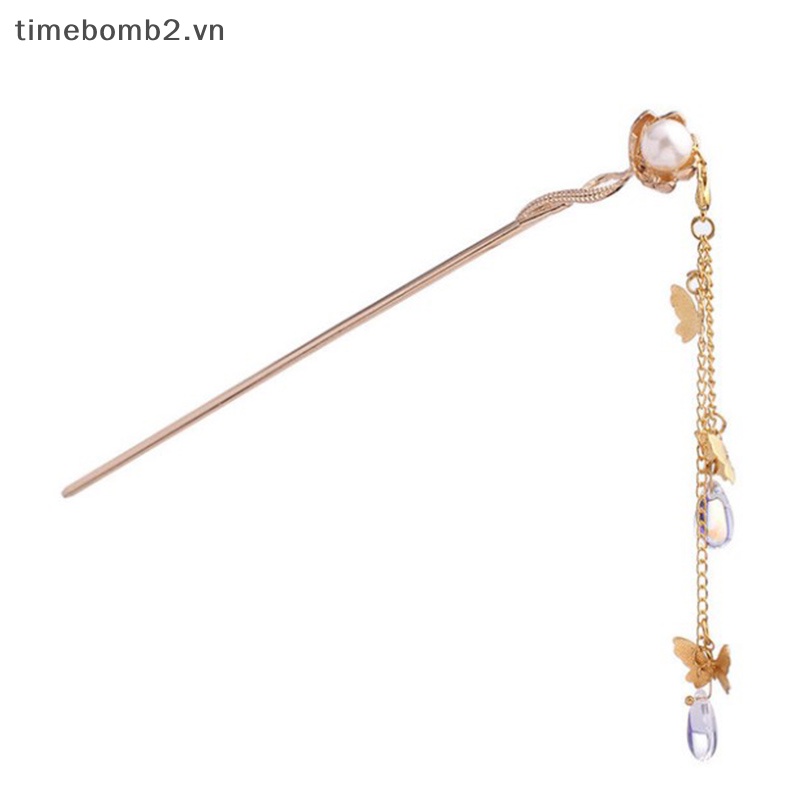 {Timebomb} Kẹp Tóc Tua Rua Đính Hoa Ngọc Trai Phong Cách Hoàng Gia Cổ Điển s.