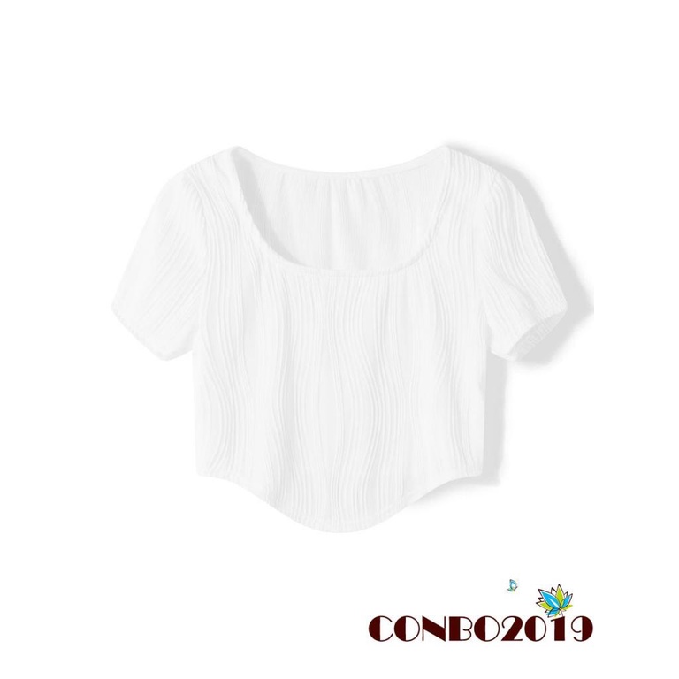 Áo Thun Crop Top Tay Ngắn Cổ Chữ U Họa Tiết Kẻ Sọc Phong Cách Đường Phố Thời Trang Mùa Hè Cho Nữ