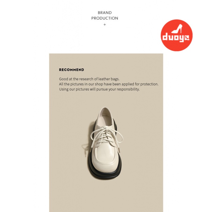 Duoya Tóc Thẳng ~ [Hàng Có Sẵn] Giày Da Mũi Tròn Buộc Dây Dày Dặn Phong Cách Anh Quốc Mùa Thu Dễ Phối Đồ Cho Nữ Miễn Phí Vận Chuyển