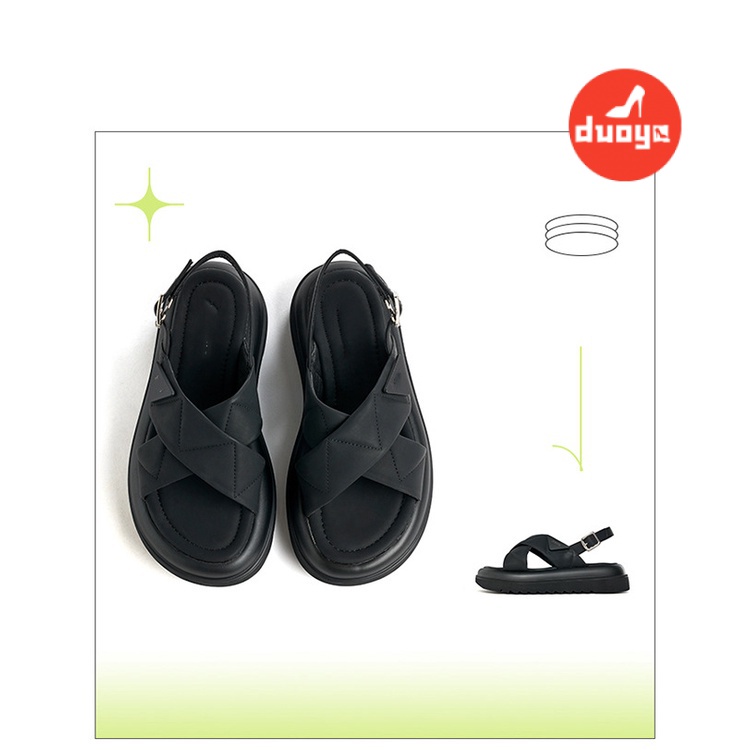Duoya Tóc Thẳng ~ [Hàng Có Sẵn] Sandal Đế Dày Phong Cách Roman Cho Nữ Miễn Phí Vận Chuyển