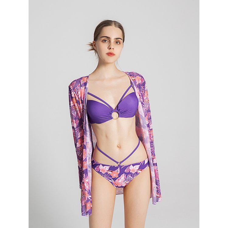 Bộ Bikini Ba Mảnh Họa Tiết Hoa Phong Cách Âu Mỹ Quyến Rũ Cho Nữ