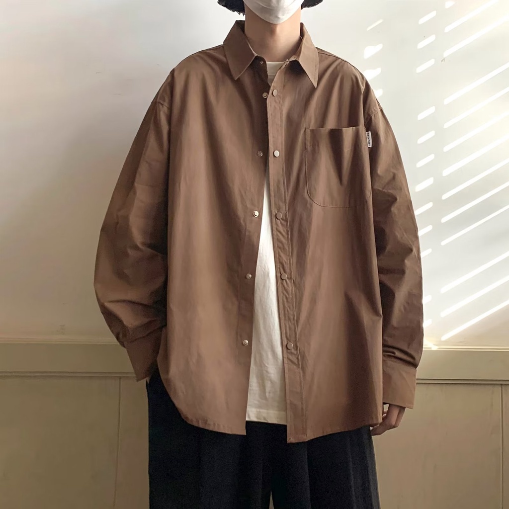 Áo Sơ Mi Nam Dài Tay Dáng Rộng Màu Sắc Retro Nhật Bản
