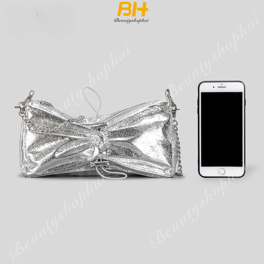 Túi Đeo Chéo Da PU Bóng Dây Rút Xếp Ly Màu laser Phong Cách Thời Trang 2023