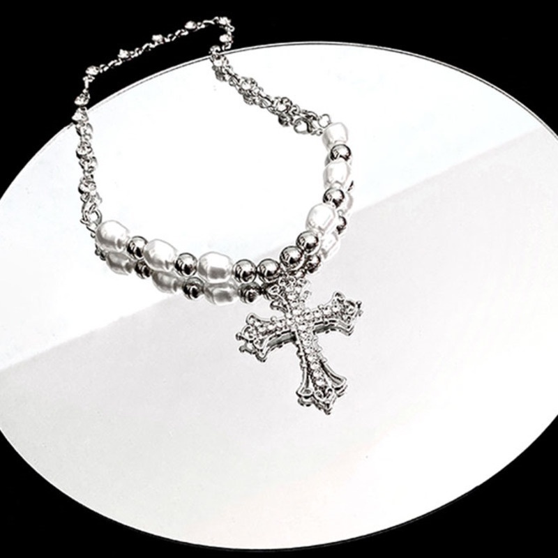 Vòng cổ Chuỗi Ngọc Trai Mặt Thánh Giá Phong Cách Hip Hop Thời Trang Cho Nam Và Nữ