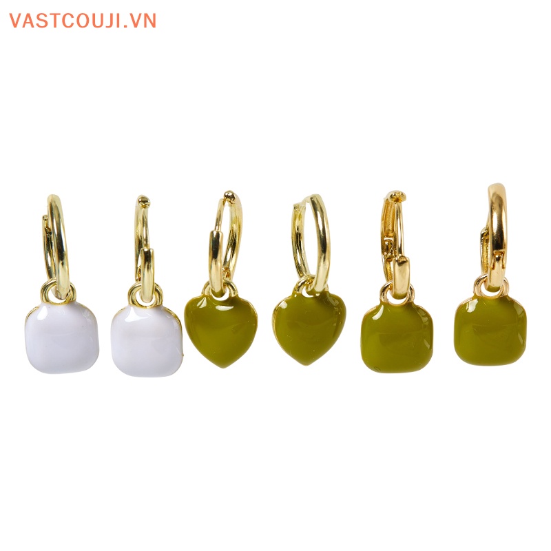 1 Đôi Bông Tai Hình Vuông / Trái Tim Phong Cách Pháp Cổ Điển Thời Trang Cho Nữ