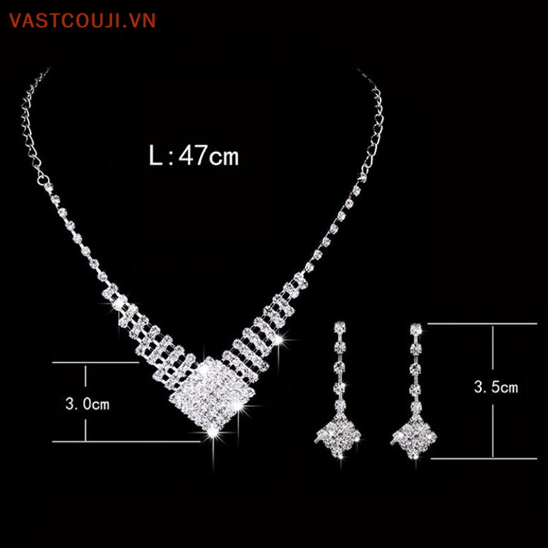 Bộ Vòng cổ + Bông Tai Mạ Bạc Đính Đá Pha Lê Cho Nữ