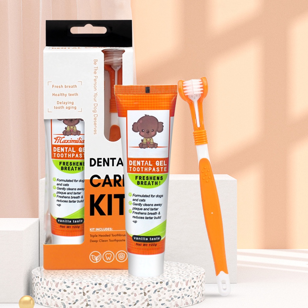 Bộ 2 Bàn Chải Đánh Răng Hương Vanilla Tươi Mới Cho Thú Cưng