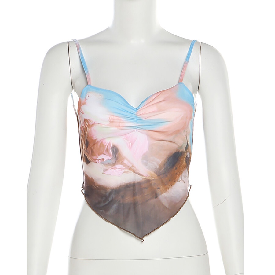 Kliou Áo Hai Dây Cổ Chữ V Hở Lưng Dáng Ôm Họa Tiết Tranh Sơn Dầu Mẫu Mới 2023 Thời Trang Mùa Hè Dành Cho Bạn Nữ