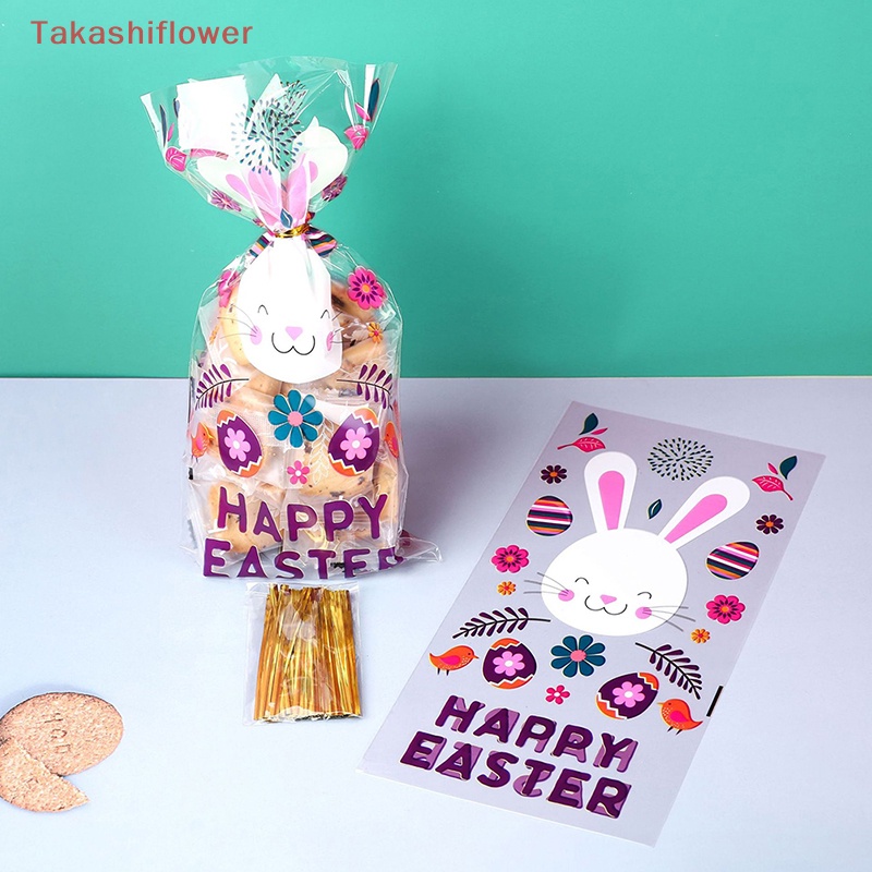 Set 50 Túi Nhựa Đựng Kẹo Có Dây Buộc Hình Thỏ Dễ Thương